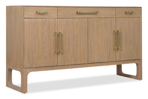 Hooker Furniture Banyon Bay Buffet With Honed Egyptian Marble Top, Desert Oak Finish, Ample Storage & Brushed Brass Hardware 6081-75900-82