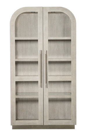 Hooker Furniture Modern Mood Display Cabinet With Integrated Lighting, Quartered Oak Veneer, Leather Pulls, Soft-Close Doors Light Brown 6850-75906-80
