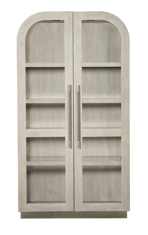 Hooker Furniture Modern Mood Display Cabinet With Integrated Lighting, Quartered Oak Veneer, Leather Pulls, Soft-Close Doors Light Brown 6850-75906-80