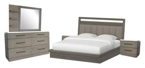 Parker House Pure Modern Bedroom King Platform Bed 2 Nightstands And Dresser With Mirror Grey Oak Solids ,Oak Veneers Bpur-5pc-1266-dmn2