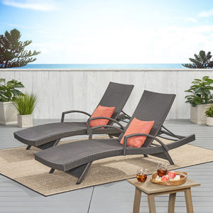 English Elm Christopher Knight Home® - Salem Pe Wicker Chaise Lounge Set - Stylish Adjustable Outdoor Seating For Poolside Comfort & Relaxation 52005.00ARMGRYMP2