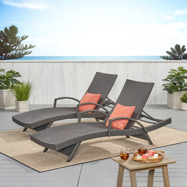 English Elm Christopher Knight Home® - Salem Pe Wicker Chaise Lounge Set - Stylish Adjustable Outdoor Seating For Poolside Comfort & Relaxation 52005.00ARMGRYMP2