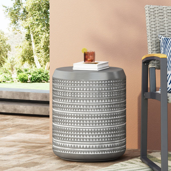 English Elm Outdoor Lightweight Concrete Side Table Artisan Textured Cylinder for Patio or Balcony 73442.00