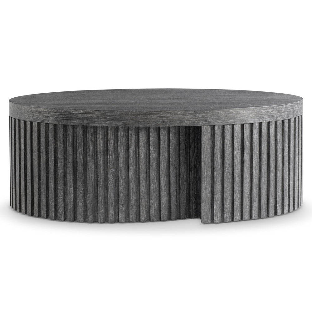 Bernhardt Bernhardt Menton Rustic Modern Oval Cocktail Table With Ribbed Ribbon Base, Sutton Oak Finish (48") 352011