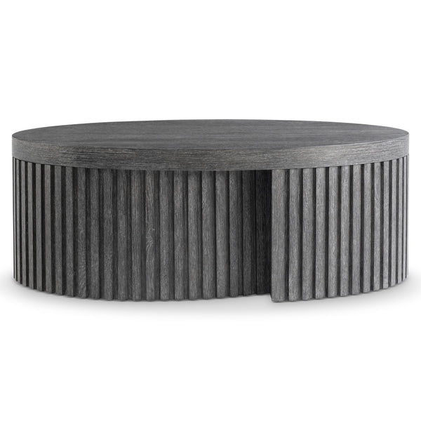 Bernhardt Bernhardt Menton Rustic Modern Oval Cocktail Table With Ribbed Ribbon Base, Sutton Oak Finish (48") 352011