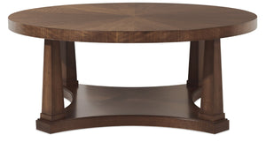 Hooker Furniture Archives Round Cocktail Table — 48" Figured Walnut Round Top, Open Shelf, Classic Walnut Finish, Durable Elegance 6123-80111-89