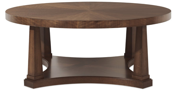 Hooker Furniture Archives Round Cocktail Table — 48" Figured Walnut Round Top, Open Shelf, Classic Walnut Finish, Durable Elegance 6123-80111-89