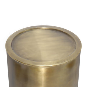 English Elm Corbin Handcrafted Metal Side Table in Antique Copper Finish — Industrial Round Cylinder End Table, 16" diameter x 21" high Gold B136P158995