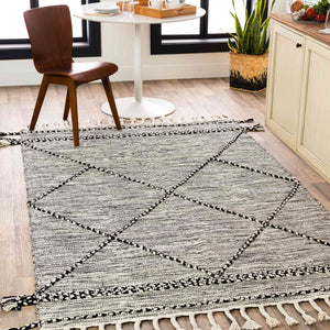Surya Zanafi 2' X 3' Handmade Cotton Rug – Elegant Global Design, Durable & Charming Home Accent Piece Black Cotton Znf2300-69