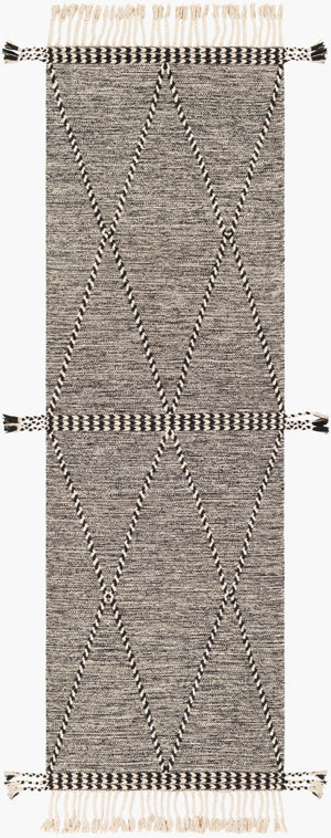 Livabliss Zanafi Hand-woven Cotton Accent Rug with Fringe Global Texture for Entryways Black, Cream 2'6" x 8' ZNF2301-268