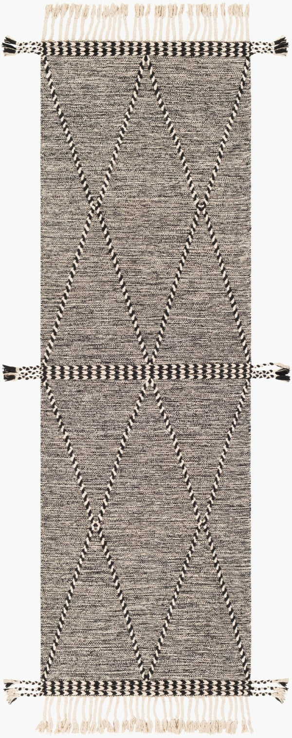 Livabliss Zanafi Hand-woven Cotton Accent Rug with Fringe Global Texture for Entryways Black, Cream 2'6" x 8' ZNF2301-268