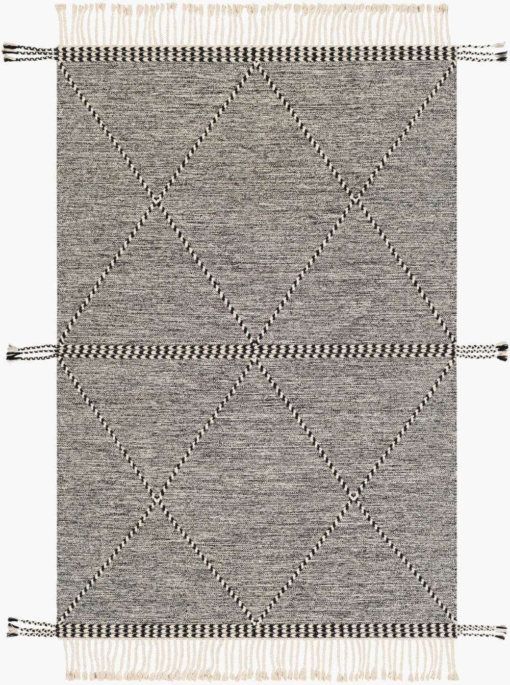 Livabliss Zanafi Hand-woven Cotton Accent Rug with Fringe Global Texture for Entryways Black, Cream 3' x 5' ZNF2301-35