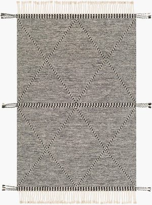 Livabliss Zanafi Hand-woven Cotton Accent Rug with Fringe Global Texture for Entryways Black, Cream 3' x 5' ZNF2301-35