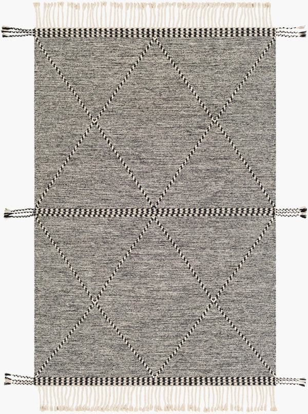 Livabliss Zanafi Hand-woven Cotton Accent Rug with Fringe Global Texture for Entryways Black, Cream 3' x 5' ZNF2301-35