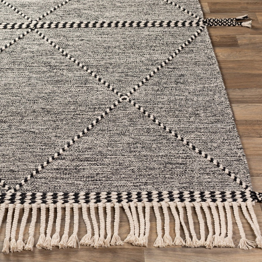 Livabliss Zanafi Hand-woven Cotton Accent Rug with Fringe Global Texture for Entryways Black, Cream 3' x 5' ZNF2301-35