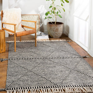 Livabliss Zanafi Hand-woven Cotton Accent Rug with Fringe Global Texture for Entryways Black, Cream 3' x 5' ZNF2301-35