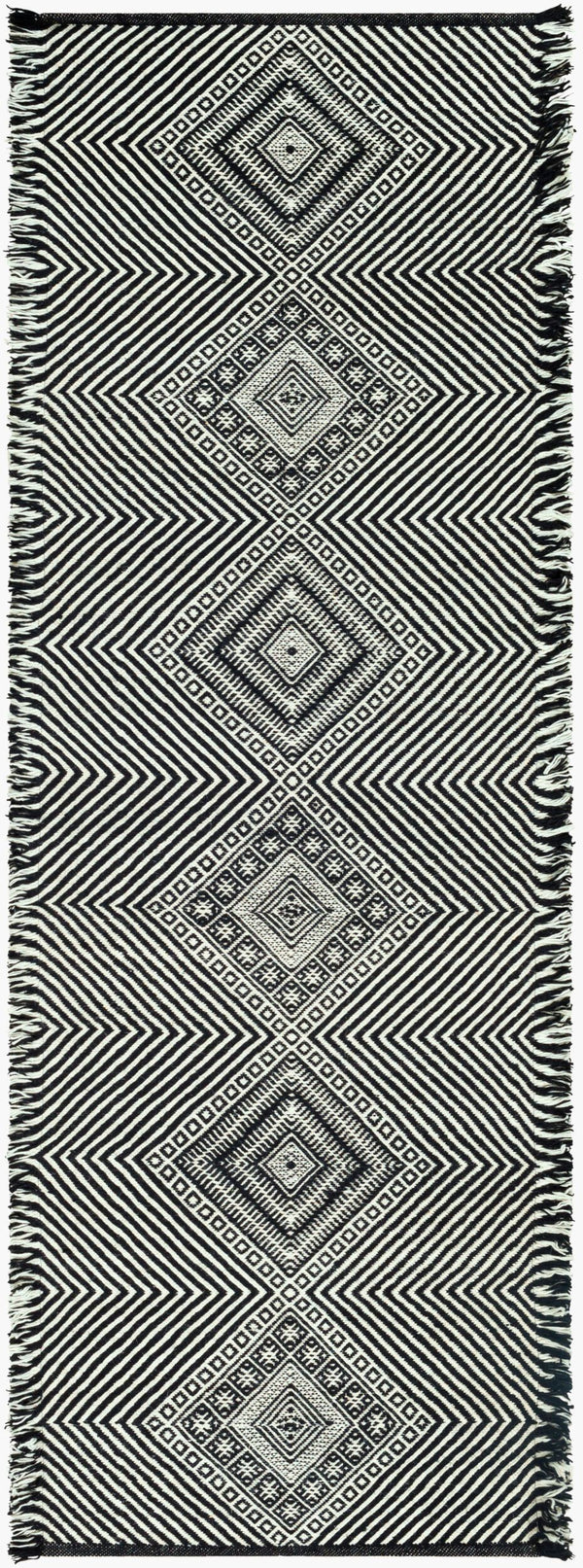 Surya Zanafi 2' X 3' Handmade Cotton Rug – Elegant Global Design, Durable & Charming Home Accent Piece Black Wool Znf2302-268