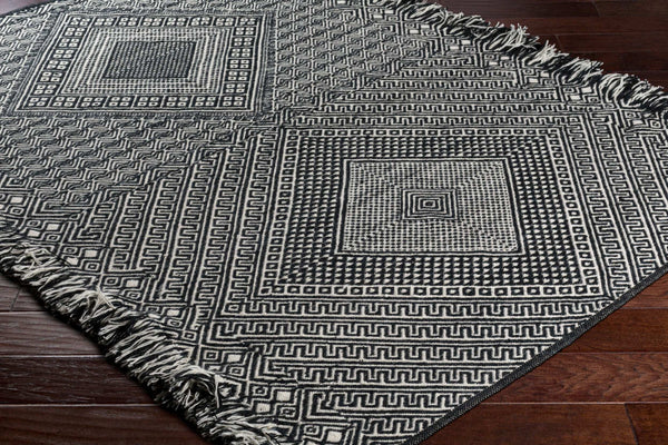 Surya Zanafi 2' X 3' Handmade Cotton Rug – Elegant Global Design, Durable & Charming Home Accent Piece Black Wool Znf2303-23