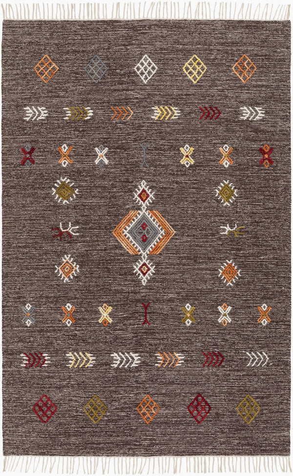 Surya Zanafi 2' X 3' Handmade Cotton Rug – Elegant Global Design, Durable & Charming Home Accent Piece Dark Brown Cotton,Wool Znf2304-2339