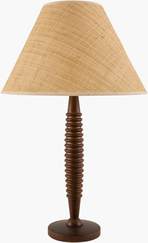 Surya Ziniare 27" Accent Table Lamp - Arts & Crafts Style, Durable Wood, Warm Glow, Perfect For Any Room Body, Dark Brown,Base, Dark Brown,Shade (Outside), Brown,Shade (Inside), Clear,Finial, Metallic ,Gold,Harp, Metallic ,Gold,Cord, Translucent Rubber Wood,Iron,Linen,Polyester,Iron Zni-001