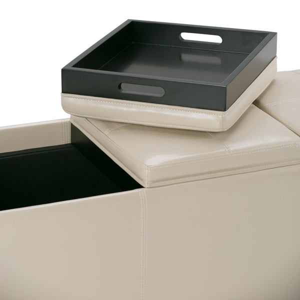 English Elm Avalon Storage Ottoman In Satin Cream - Stylish Versatile Seating With Hidden Storage & Trays B136P158112