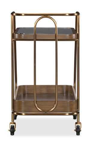 Hooker Furniture Commerce Walnut Veneer Rolling Bar Cart with Smoked Glass Top for Entertaining 7228-50763-85