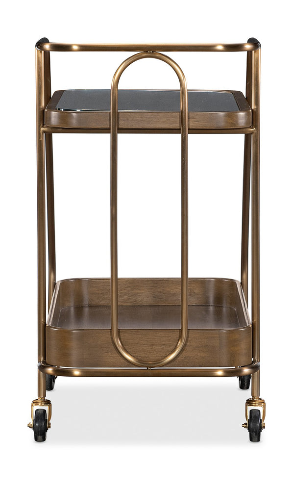 Hooker Furniture Commerce Walnut Veneer Rolling Bar Cart with Smoked Glass Top for Entertaining 7228-50763-85