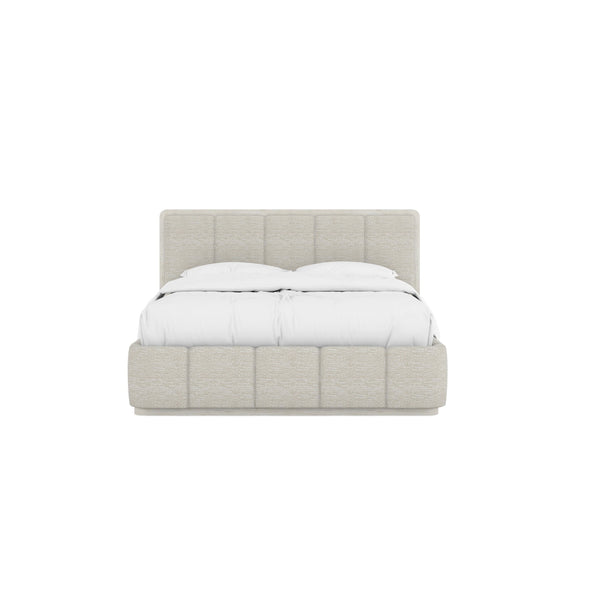 A.R.T. Furniture Ashlar Upholstered Wall Panel Bed With Floating Drawer And Dimmer Light In Coastal Modern Style White, Beige Parawood Solids,Birch Veneers,Foam,Fabric 333126-2250