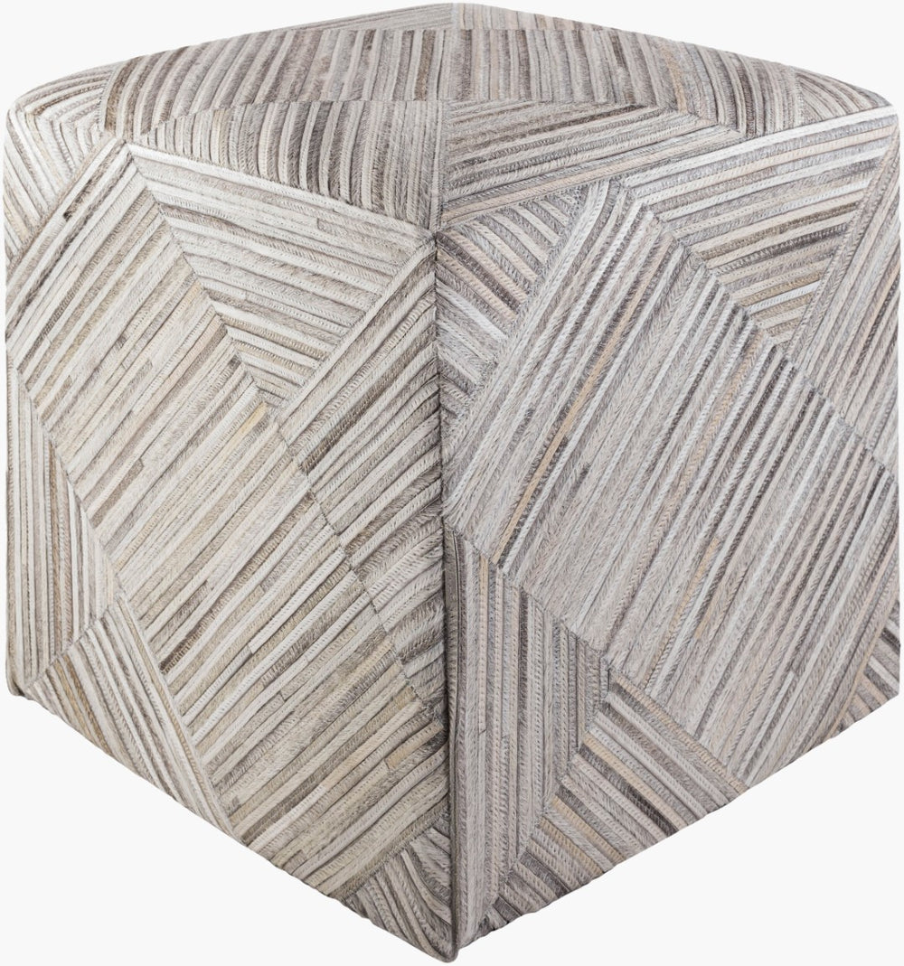 Surya Zander Rustic 18" Ottoman - Unique Hair On Hide & Wood Blend, Durable & Stylish For Any Home Upholstery, Medium Gray Hair On Hide,Pine,Dacron Znpf007-181818