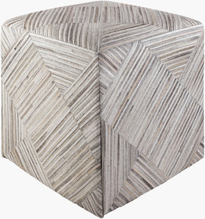 Surya Zander Rustic 18" Ottoman - Unique Hair On Hide & Wood Blend, Durable & Stylish For Any Home Upholstery, Medium Gray Hair On Hide,Pine,Dacron Znpf007-181818