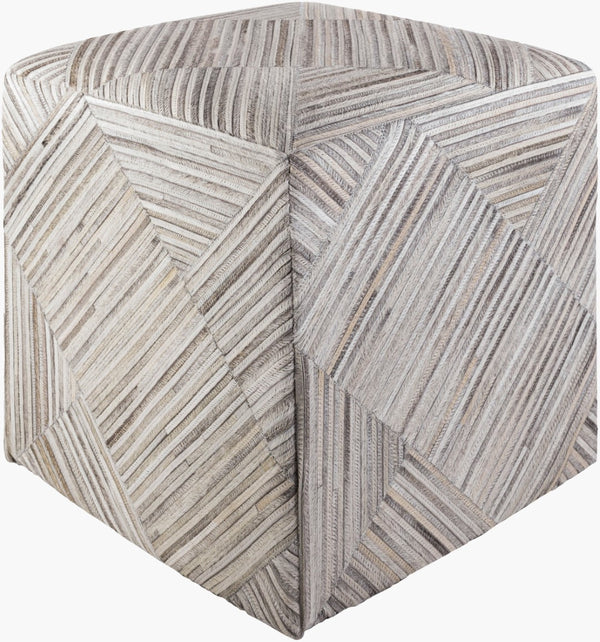 Surya Zander Rustic 18" Ottoman - Unique Hair On Hide & Wood Blend, Durable & Stylish For Any Home Upholstery, Medium Gray Hair On Hide,Pine,Dacron Znpf007-181818