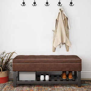 English Elm Cosmopolitan - Versatile Storage Ottoman Bench In Distressed Brown Faux Leather For Any Room Decor B136P158562