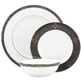 Vintage Jewel 3-Piece Dinnerware Set, White Bone China, Gold & Platinum Accents, Dishwasher-Safe