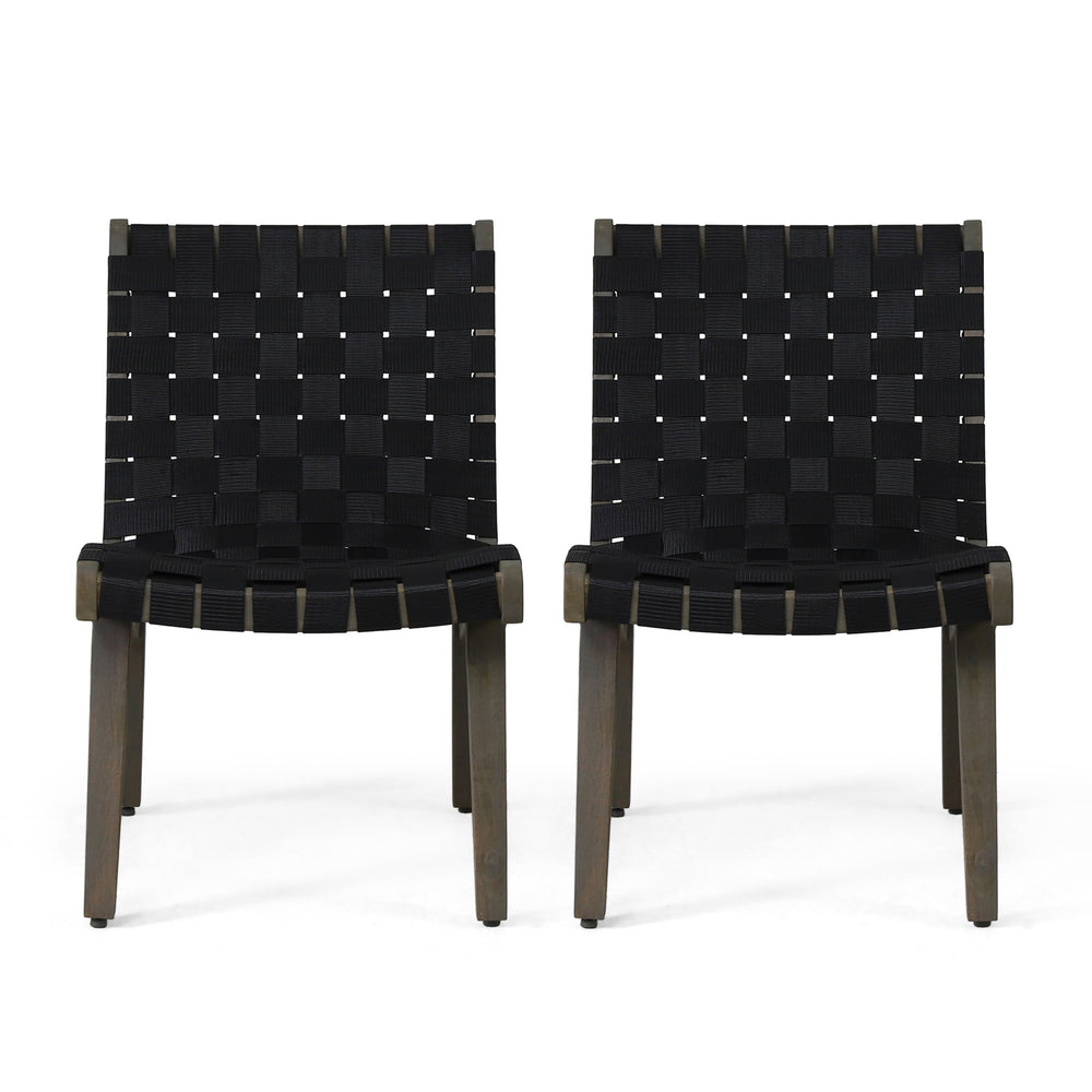 English Elm Outdoor Acacia Hardwood 3 Piece Patio Set with Woven Rope Strap Lounge Chairs 70913.00BLK