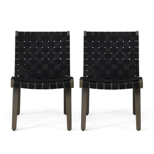 English Elm Outdoor Acacia Hardwood 3 Piece Patio Set with Woven Rope Strap Lounge Chairs 70913.00BLK