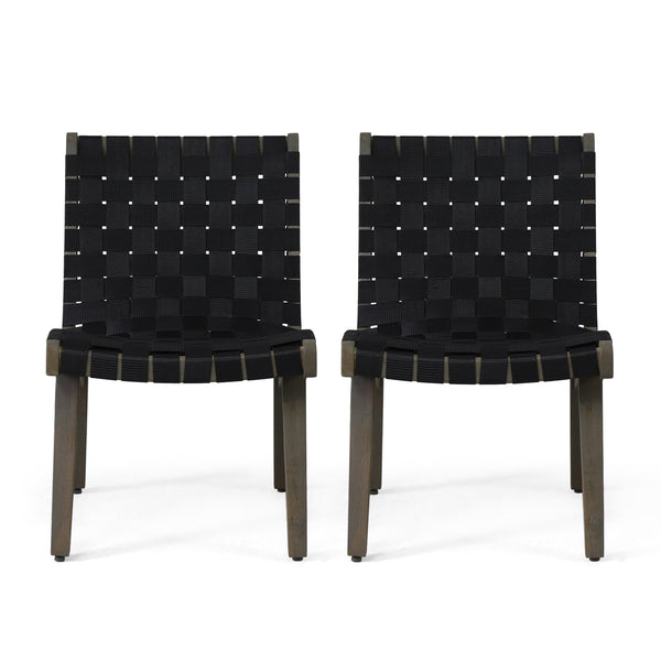 English Elm Outdoor Acacia Hardwood 3 Piece Patio Set with Woven Rope Strap Lounge Chairs 70913.00BLK