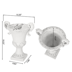 English Elm Mgo Roman Botanical Relief Urn Planter Faux Stone Finish for Patio or Entryway 63404.00WHI