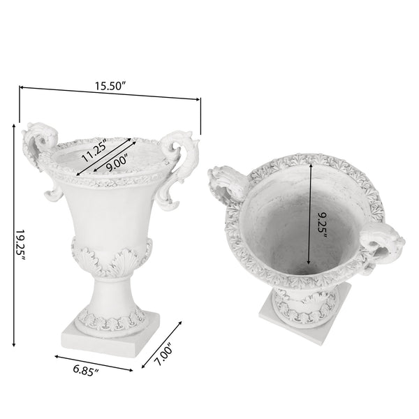 English Elm Mgo Roman Botanical Relief Urn Planter Faux Stone Finish for Patio or Entryway 63404.00WHI
