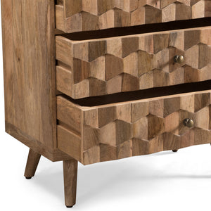 English Elm Christopher Knight Home® - Mid-Century Mango Wood 3 Drawer Chest with 3D Tile Weave, Antique Brass Knobs, Natural Finish 66414.00