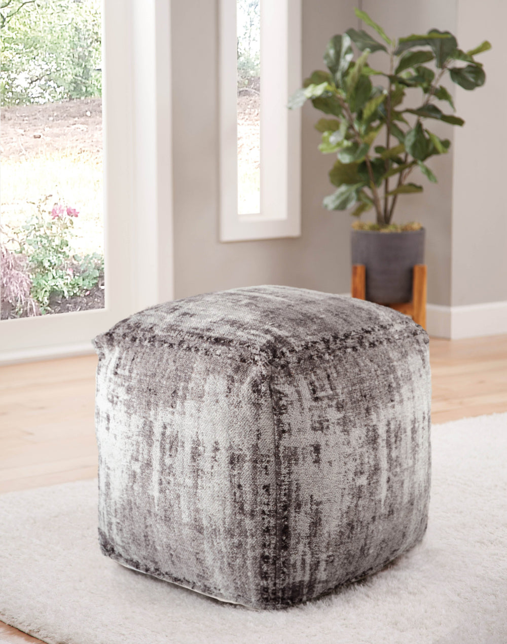 English Elm Steve Silver - Hazel Handwoven Square Pouf Dark Gray - 100% Cotton Upholstered Ottoman, Versatile Accent Seat B081P157457