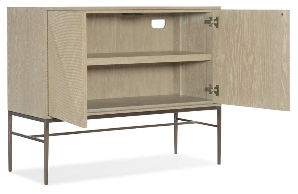 Hooker Furniture Cascade Credenza With Taupe Oak Veneer, Reeded Doors, Champagne Metal Base & Soft-Close Storage 6120-85006-80
