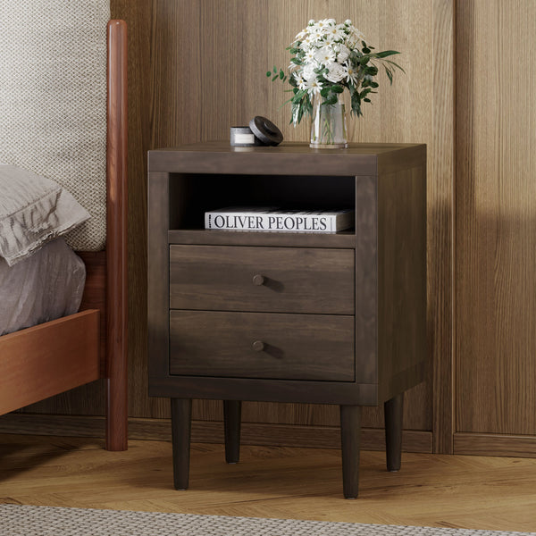 English Elm Christopher Knight Home® - 2-DRAWER Nightstand with Faux Wood Finish and Rubberwood Legs, Compact Storage Nightstand with Knob Handles Walnut 72037.00WALN