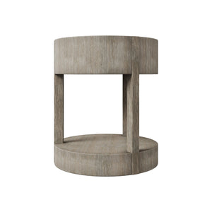 Bernhardt Bernhardt Calder Nightstand In Rustic Gray Quartered Oak — Round Modern Bedside Table W/ Drawer & Shelf 369212