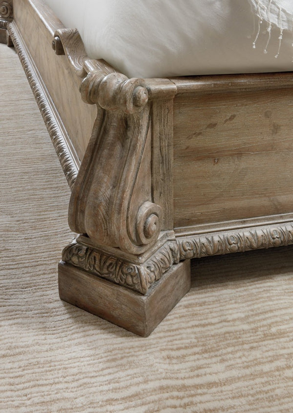 Hooker Furniture Castella Chevron King Panel Bed With Antique Slate Finish, Carved Headboard & Distressed Charm 5878-90266-80