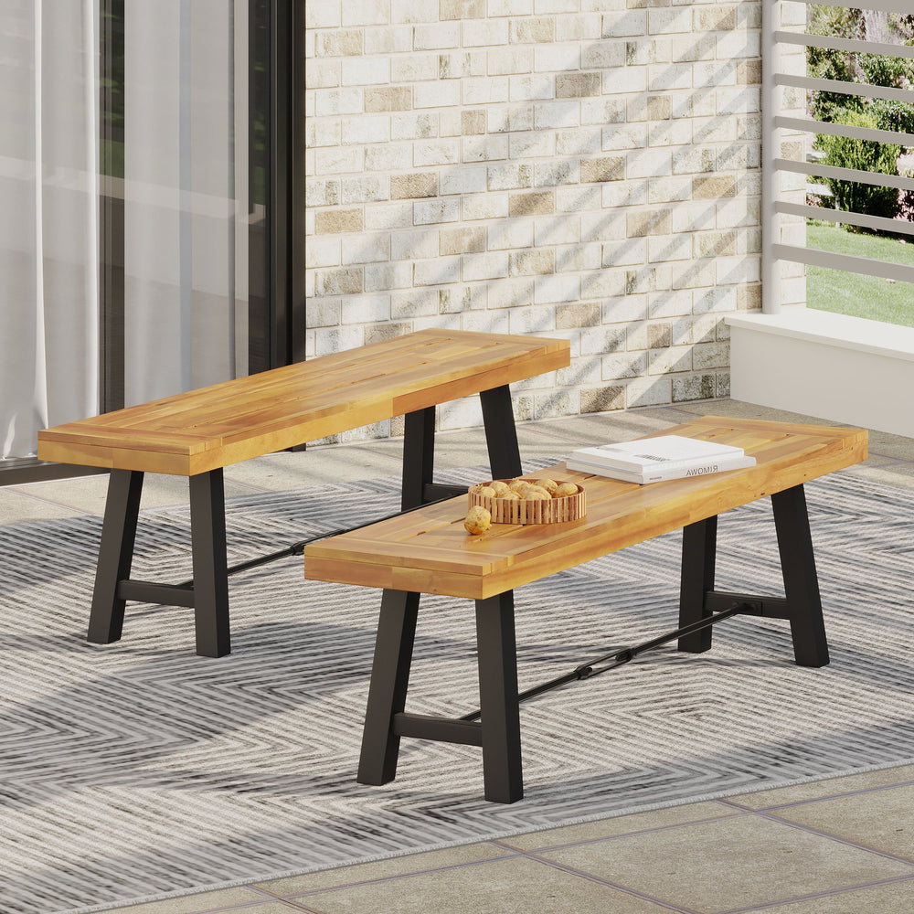 English Elm Catriona Solid Acacia Outdoor Bench Slatted Hardwood Patio Garden Seating 57240.00