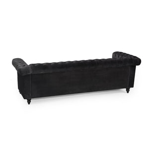 English Elm Christopher Knight Home® - SOFA Chesterfield-inspired 3-seater with deep button tufting, nailhead trim, low back and plush PU upholstery Black 68326.00NVLTBLK