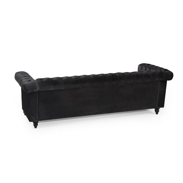 English Elm Christopher Knight Home® - SOFA Chesterfield-inspired 3-seater with deep button tufting, nailhead trim, low back and plush PU upholstery Black 68326.00NVLTBLK