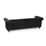 Christopher Knight Home® - Noble House - Parkhurst Tufted Chesterfield Velvet 3 Seater Sofa, Black and Dark Brown