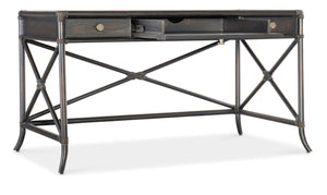 Hooker Furniture Retreat Coastal Pole Rattan Writing Desk With Dune Oak Veneer, 3 Drawers, Keyboard Ready, Rope Accents Dark Wood 6950-10458-99