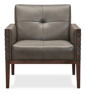 Hooker Furniture Carverdale Leather Club Chair Maddie Grey Semi-Aniline Top-Grain Leather Dark Hickory Frame, Tufted Elegance CC401-095
